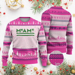 Retro Miami Palm Tree Ugly Christmas Sweater Vintage South Florida Pride Distressed Orange and Green TS02 Hot Pink Print Your Wear