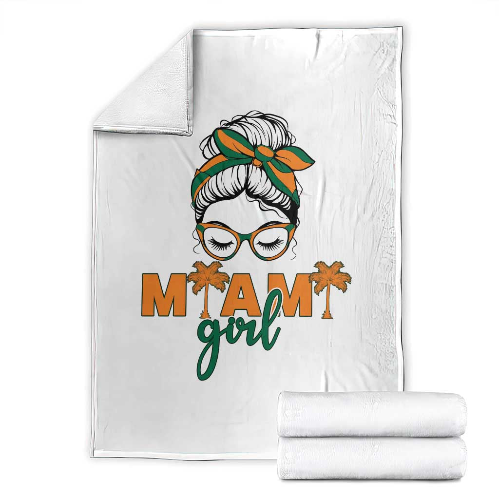 Miami Girl Messy Bun Bandana Throw Blanket South Florida Pride Palm Trees TS02 White Print Your Wear