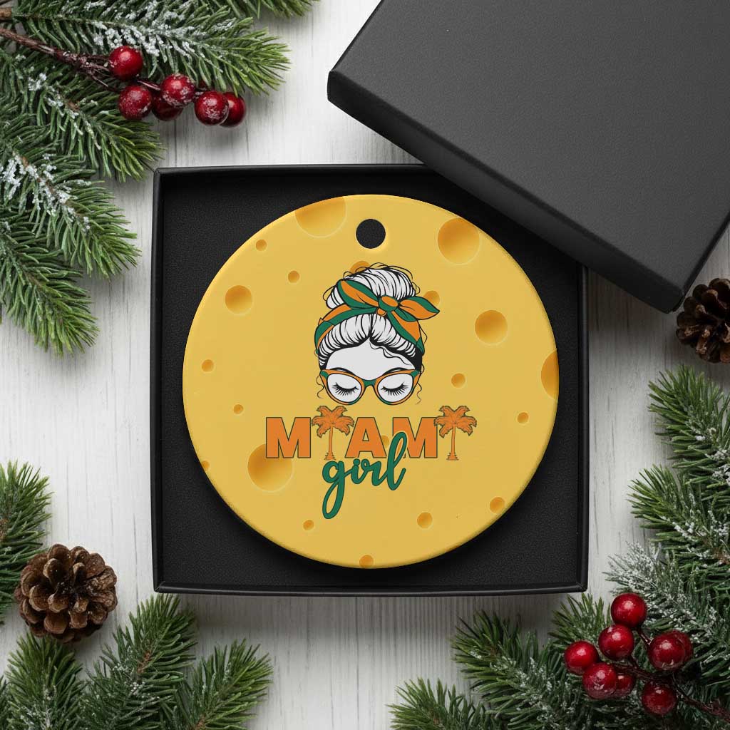 Miami Girl Messy Bun Bandana Ceramic Ornament South Florida Pride Palm Trees TS02 1pc Yellow Cheese Print Your Wear