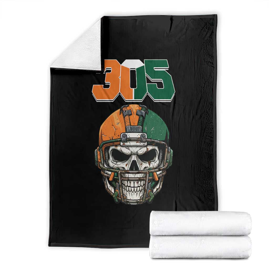 305 Football Warrior Skull Throw Blanket Orange and Green Miami Vibes TS02 Black Print Your Wear