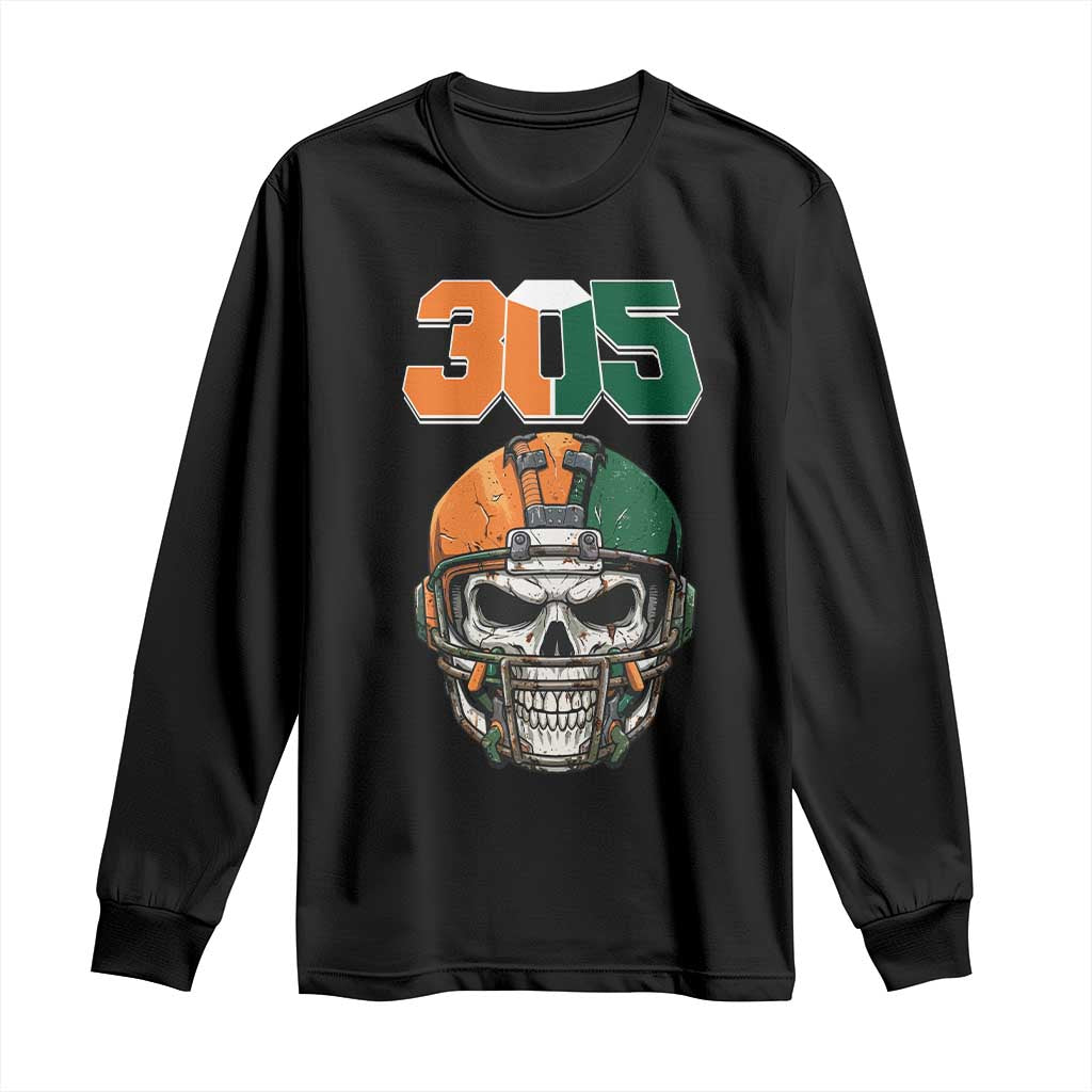 305 Football Warrior Skull Long Sleeve Shirt Orange and Green Miami Vibes TS02 Black Print Your Wear