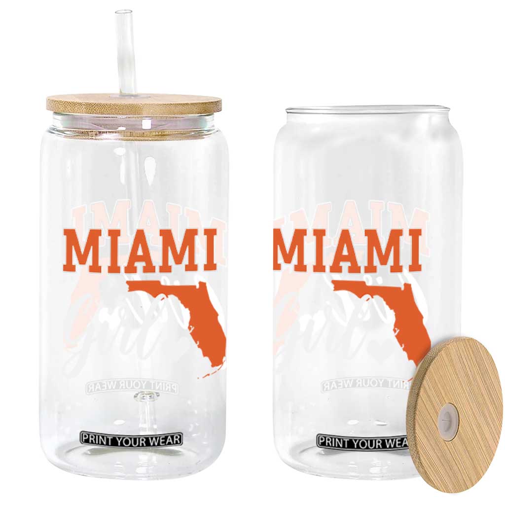 Miami Girl Pride Glass Can Florida State Map Local Love TS02 Print Your Wear
