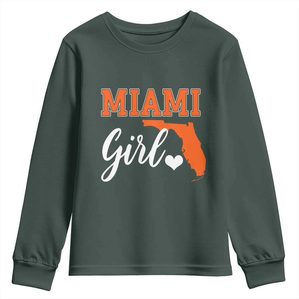 Miami Girl Pride Youth Sweatshirt Florida State Map Local Love TS02 Dark Forest Green Print Your Wear
