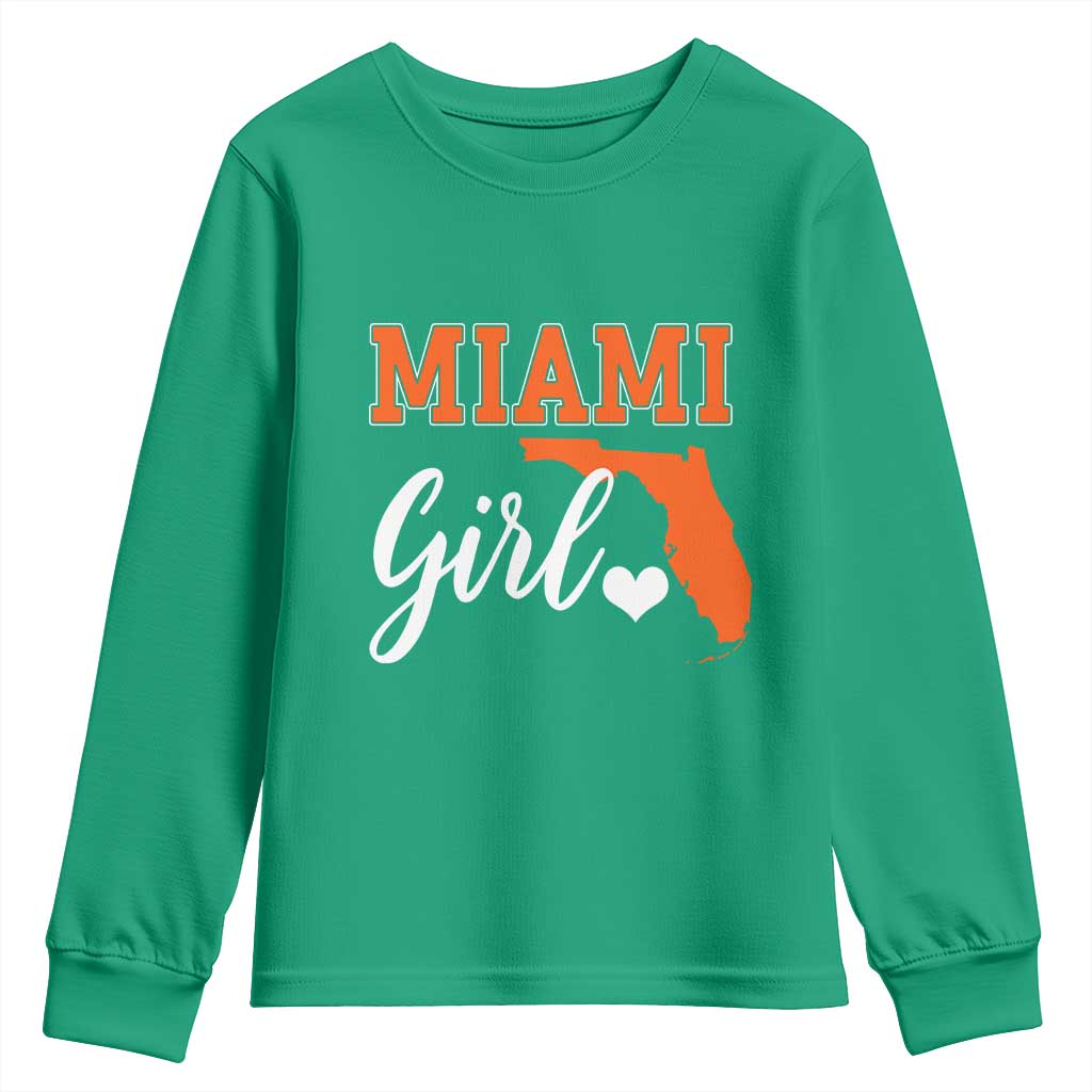 Miami Girl Pride Youth Sweatshirt Florida State Map Local Love TS02 Irish Green Print Your Wear