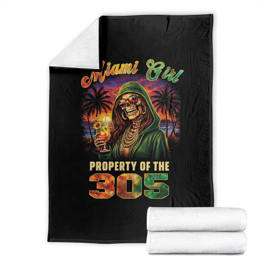 Miami Girl Skeleton Property of the 305 Throw Blanket Tropical City Florida Pride Street Style TS02 Black Print Your Wear