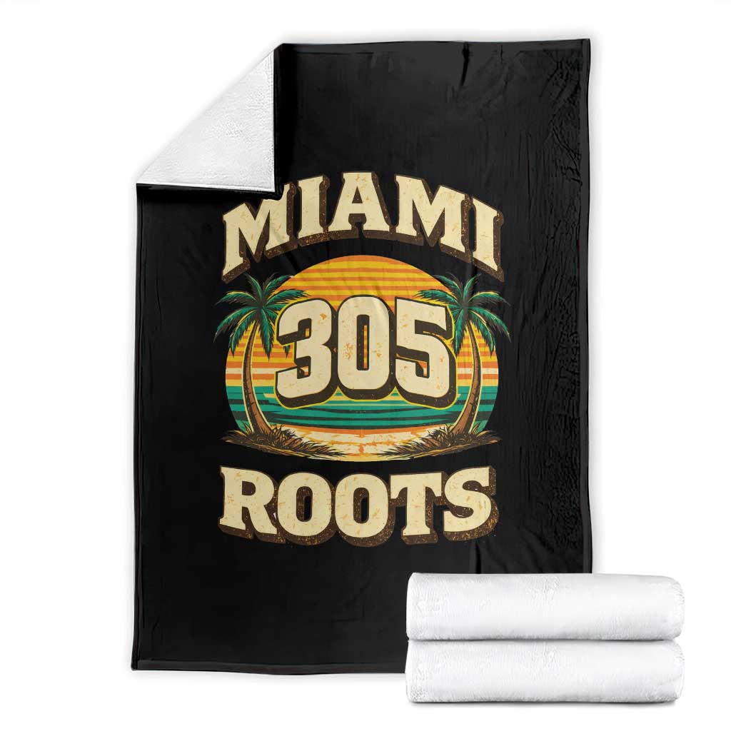 Vintage Miami 305 Roots Throw Blanket Retro Sunset Palm Trees Florida Natives TS02 Black Print Your Wear