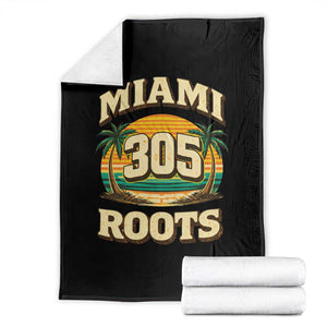 Vintage Miami 305 Roots Throw Blanket Retro Sunset Palm Trees Florida Natives TS02 Black Print Your Wear