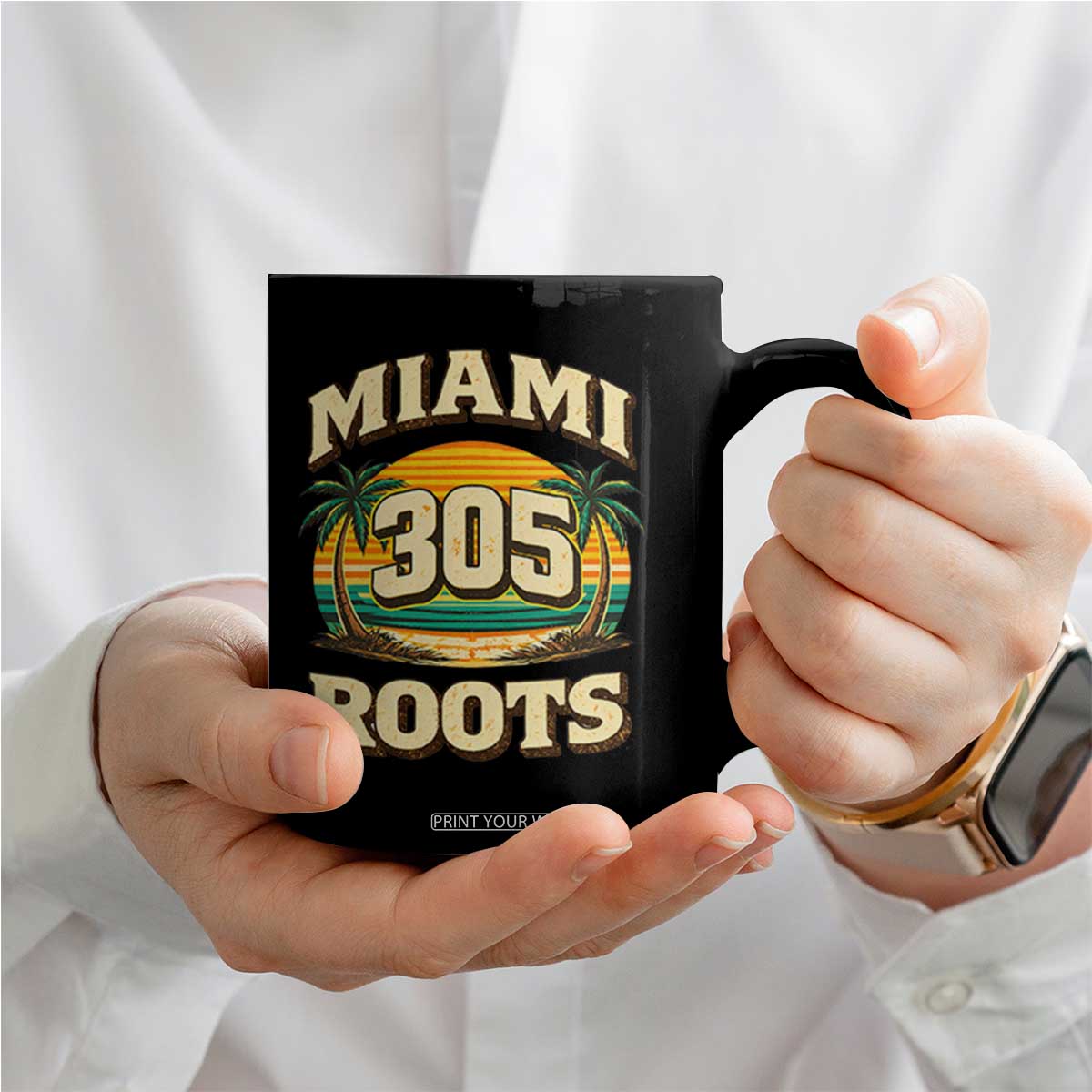 Vintage Miami 305 Roots Coffee Mug Retro Sunset Palm Trees Florida Natives TS02 Print Your Wear