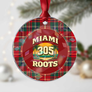 Vintage Miami 305 Roots Holographic Acrylic Ornament Retro Sunset Palm Trees Florida Natives