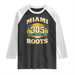 Vintage Miami 305 Roots Raglan Shirt Retro Sunset Palm Trees Florida Natives TS02 Black White Print Your Wear