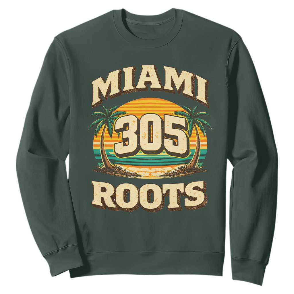 Vintage Miami 305 Roots Sweatshirt Retro Sunset Palm Trees Florida Natives TS02 Dark Forest Green Print Your Wear
