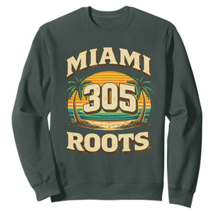 Vintage Miami 305 Roots Sweatshirt Retro Sunset Palm Trees Florida Natives TS02 Dark Forest Green Print Your Wear