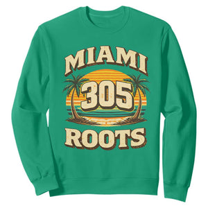 Vintage Miami 305 Roots Sweatshirt Retro Sunset Palm Trees Florida Natives TS02 Irish Green Print Your Wear