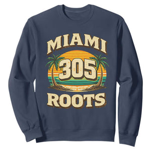Vintage Miami 305 Roots Sweatshirt Retro Sunset Palm Trees Florida Natives TS02 Navy Print Your Wear