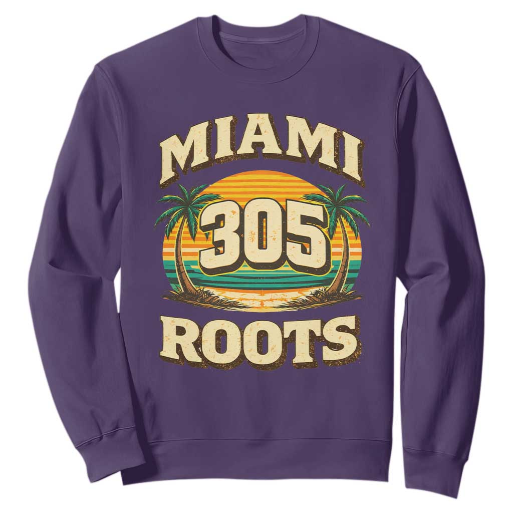 Vintage Miami 305 Roots Sweatshirt Retro Sunset Palm Trees Florida Natives TS02 Purple Print Your Wear