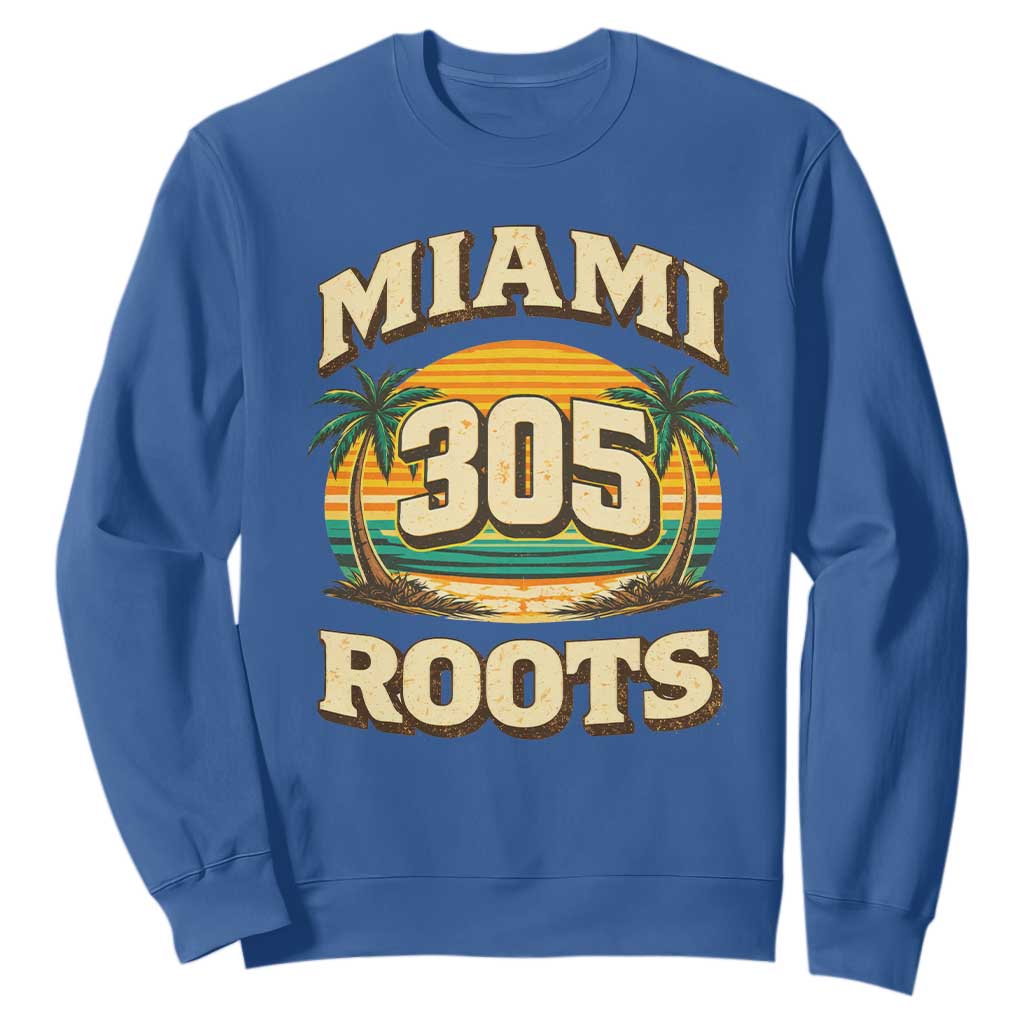 Vintage Miami 305 Roots Sweatshirt Retro Sunset Palm Trees Florida Natives TS02 Royal Blue Print Your Wear