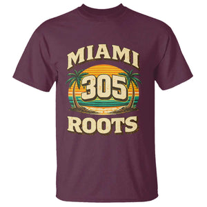 Vintage Miami 305 Roots T Shirt Retro Sunset Palm Trees Florida Natives TS02 Maroon Print Your Wear