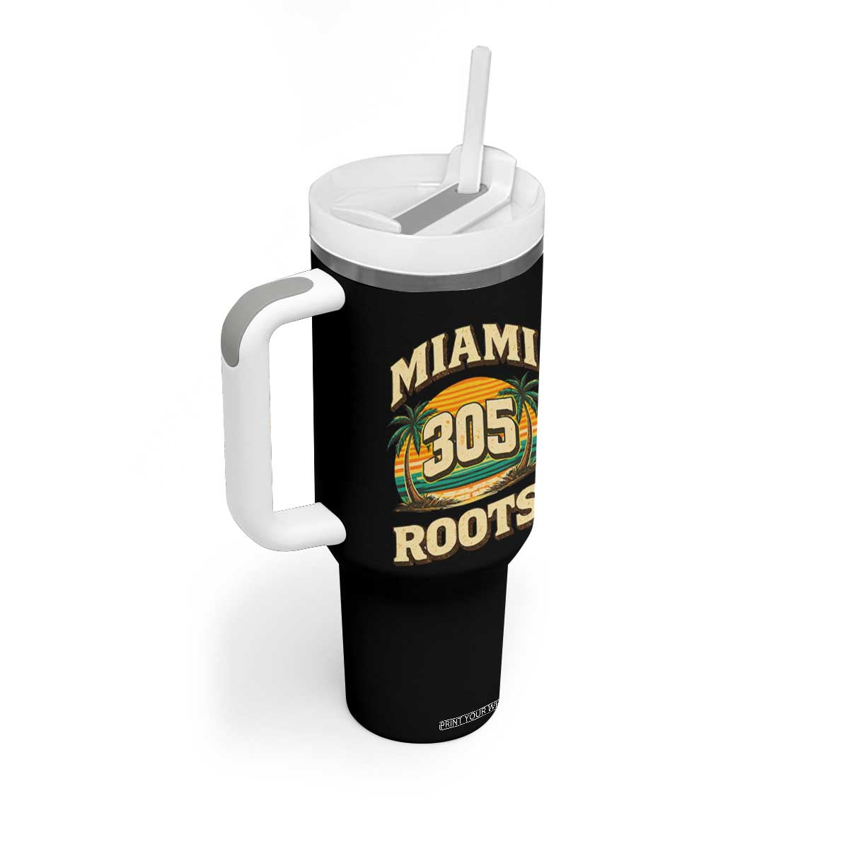 Vintage Miami 305 Roots Tumbler With Handle Retro Sunset Palm Trees Florida Natives TS02 Print Your Wear