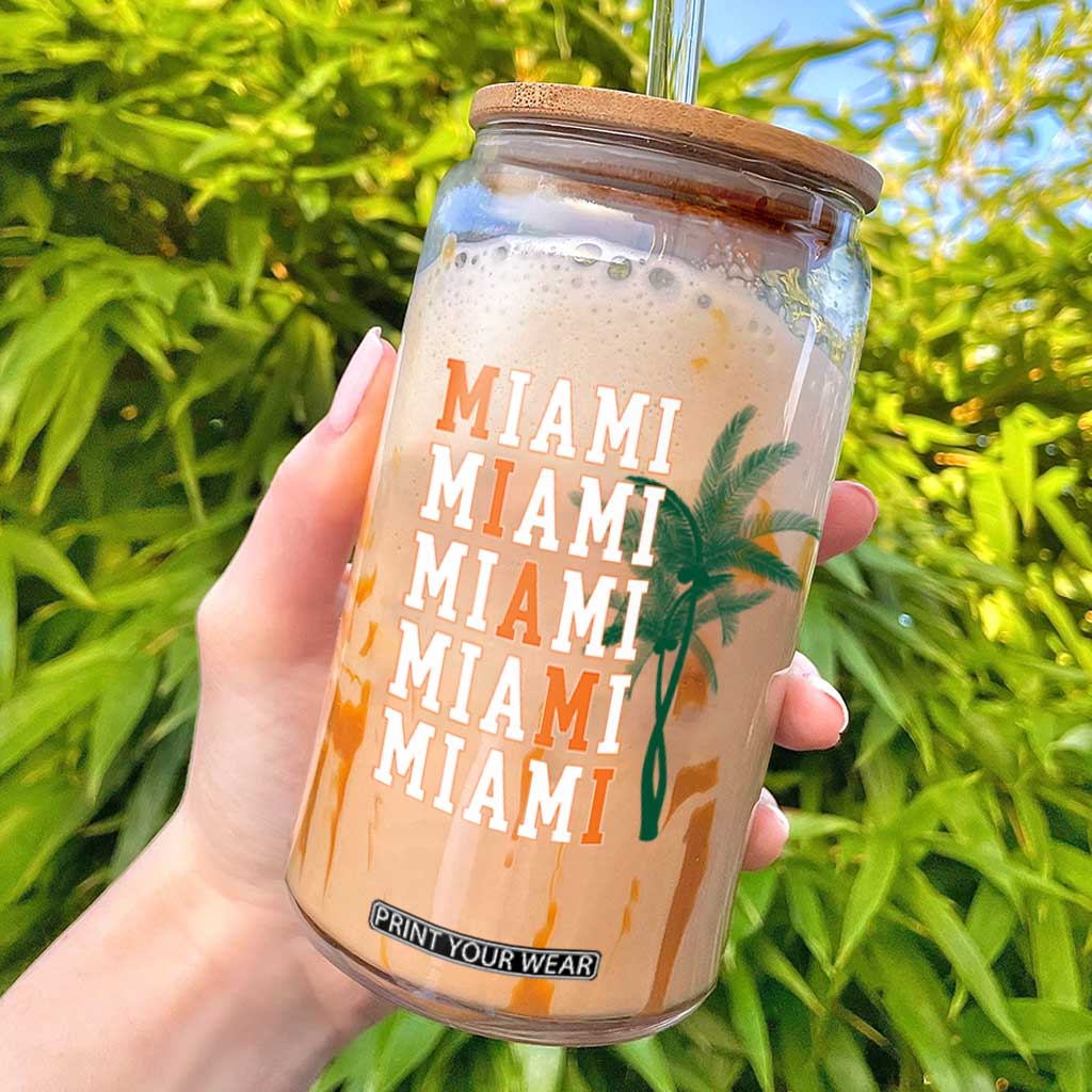 Miami Pride Palm Tree Graphic Glass Can Orange and Green Tropical City Vibes TS02 White Print Your Wear