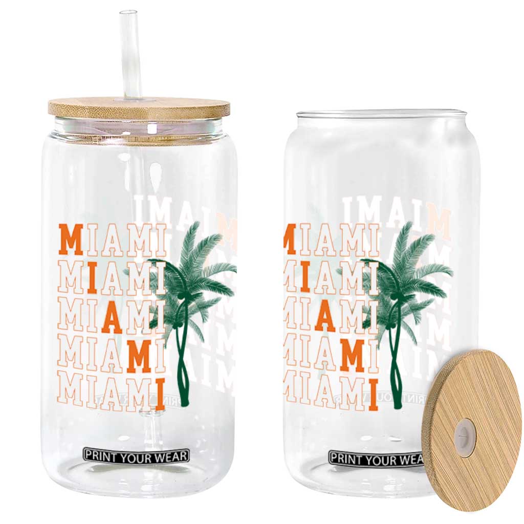 Miami Pride Palm Tree Graphic Glass Can Orange and Green Tropical City Vibes TS02 Print Your Wear