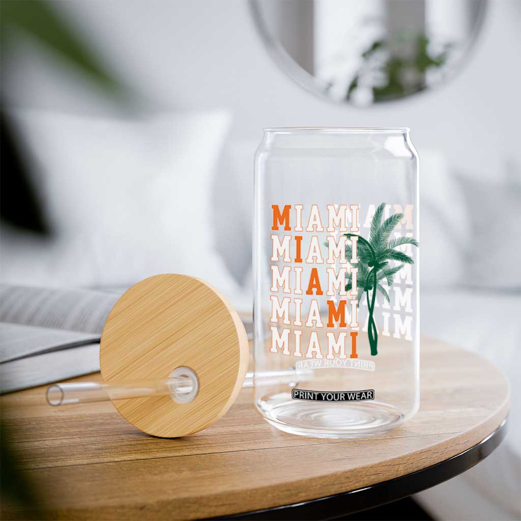 Miami Pride Palm Tree Graphic Glass Can Orange and Green Tropical City Vibes TS02 Print Your Wear