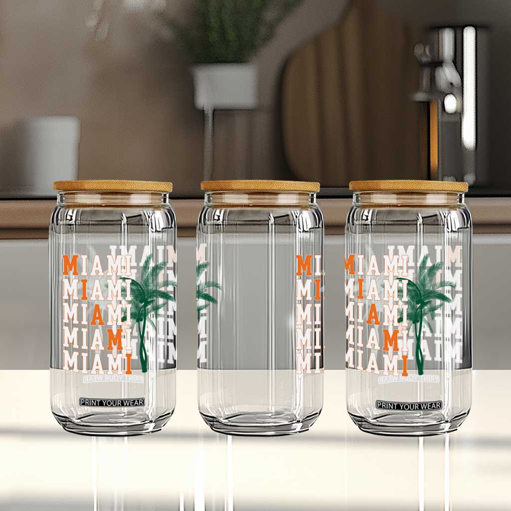 Miami Pride Palm Tree Graphic Glass Can Orange and Green Tropical City Vibes TS02 Print Your Wear