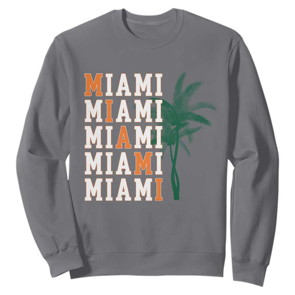 Miami Pride Palm Tree Graphic Sweatshirt Orange and Green Tropical City Vibes TS02 Charcoal Print Your Wear
