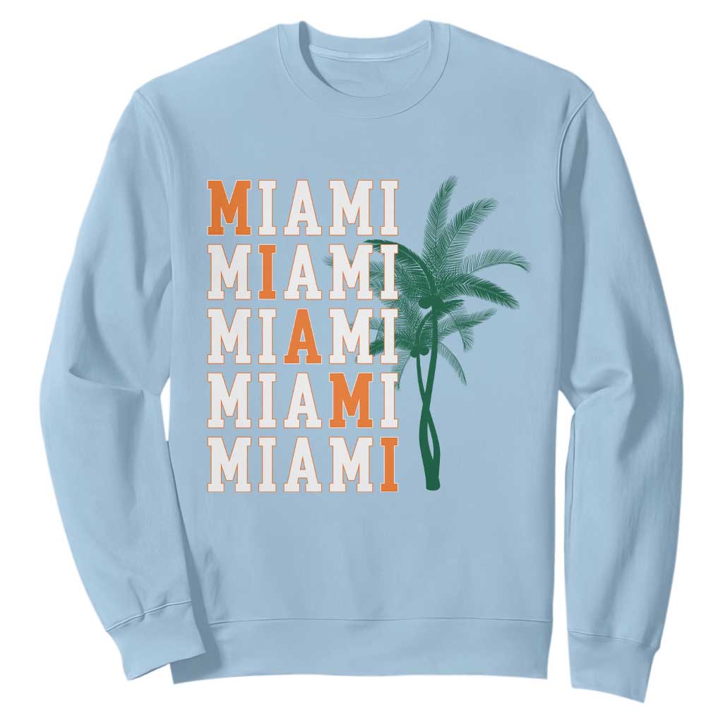 Miami Pride Palm Tree Graphic Sweatshirt Orange and Green Tropical City Vibes TS02 Light Blue Print Your Wear