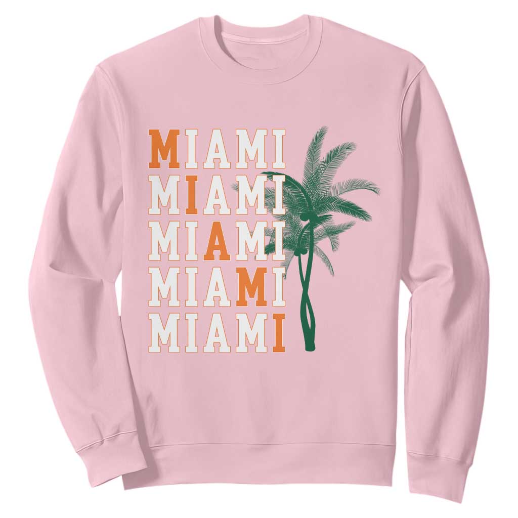 Miami Pride Palm Tree Graphic Sweatshirt Orange and Green Tropical City Vibes TS02 Light Pink Print Your Wear
