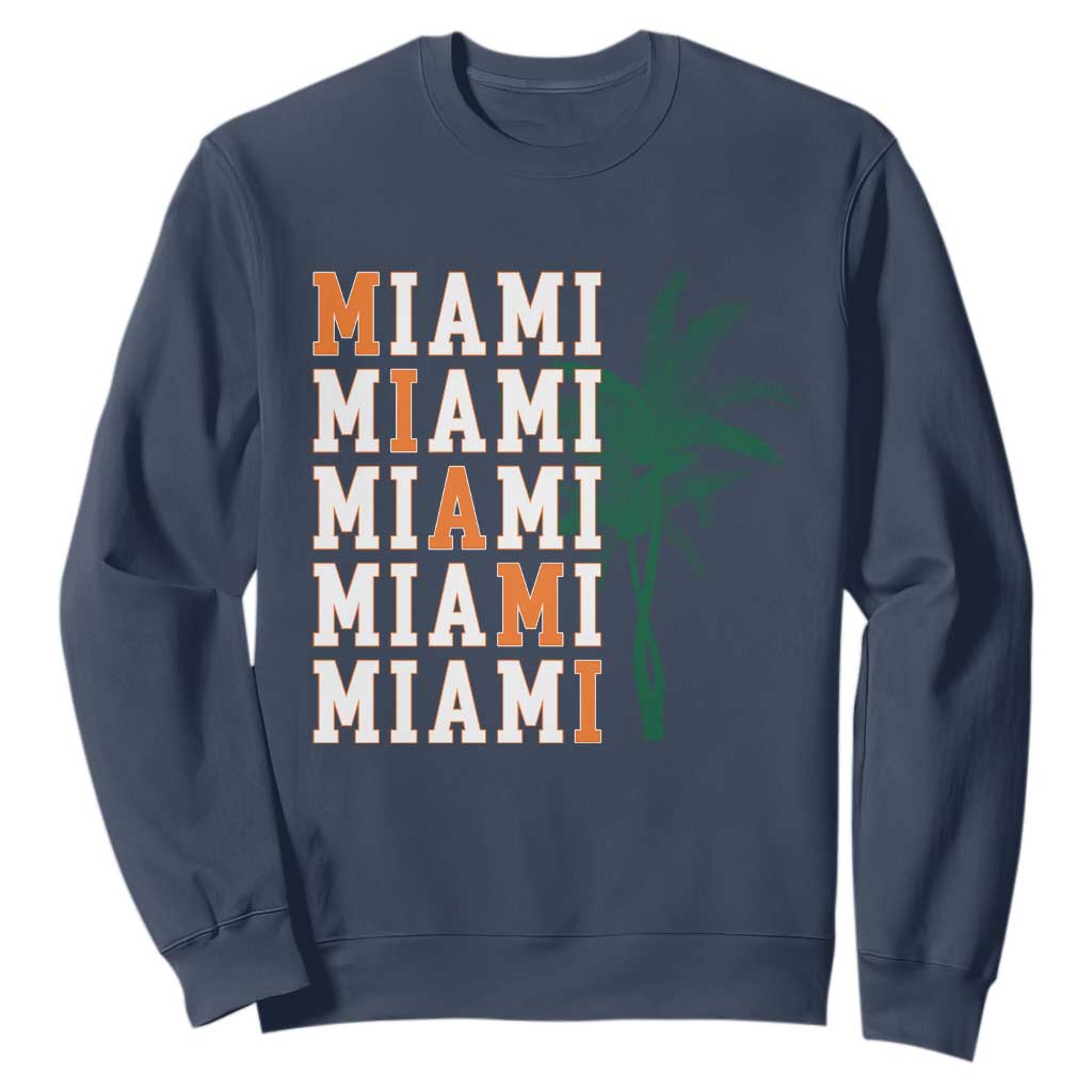 Miami Pride Palm Tree Graphic Sweatshirt Orange and Green Tropical City Vibes TS02 Navy Print Your Wear