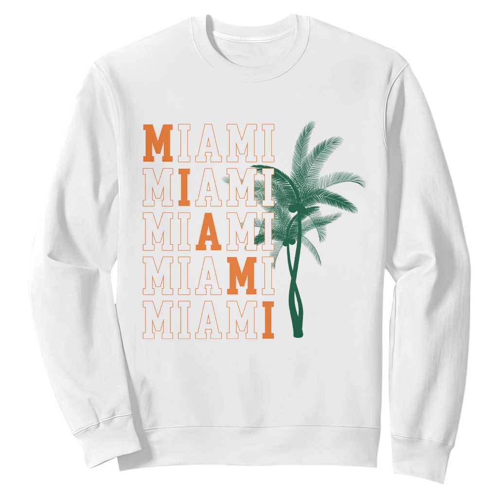 Miami Pride Palm Tree Graphic Sweatshirt Orange and Green Tropical City Vibes TS02 White Print Your Wear