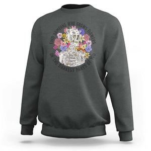 Grunge Aesthetic Skeleton Sweatshirt Find Someone Who Grows Flowers In The Darkest Part Of You TS02 Dark Heather Print Your Wear