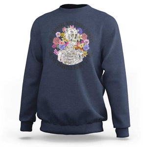 Grunge Aesthetic Skeleton Sweatshirt Find Someone Who Grows Flowers In The Darkest Part Of You TS02 Navy Print Your Wear