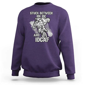 Dirt Bike Skull Sweatshirt Stuck Between Idk Idc And Idgaf Motorcross Biker TS02 Purple Print Your Wear