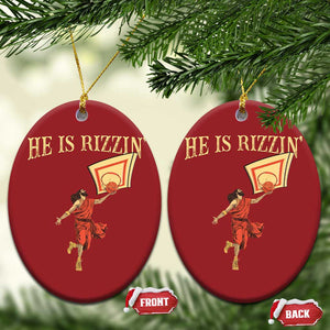 Jesus Basketball Christmas Ornament He Is Rizzin' TS02 Oval Red Print Your Wear