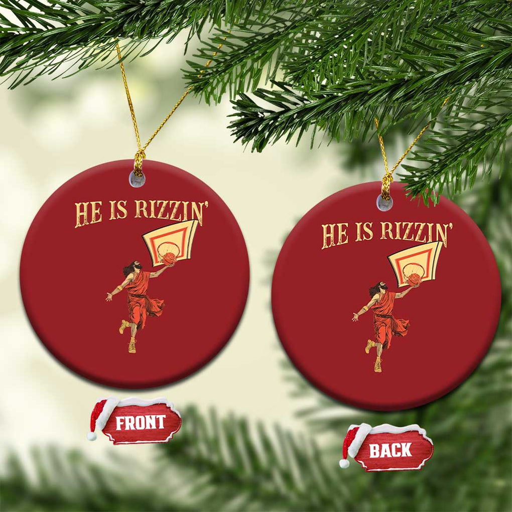 Jesus Basketball Christmas Ornament He Is Rizzin' TS02 Circle Red Print Your Wear