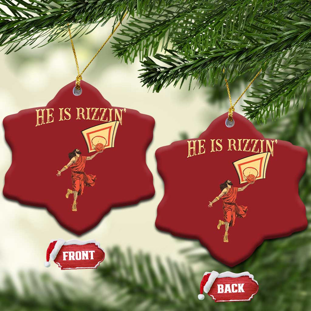 Jesus Basketball Christmas Ornament He Is Rizzin' TS02 Snow Flake Red Print Your Wear