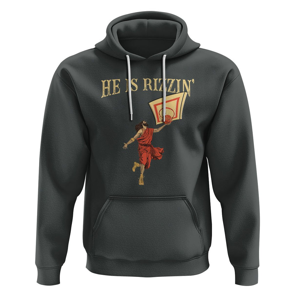Jesus Basketball Hoodie He Is Rizzin' TS02 Dark Heather Printyourwear