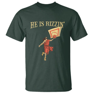 Jesus Basketball T Shirt He Is Rizzin' TS02 Dark Forest Green Printyourwear