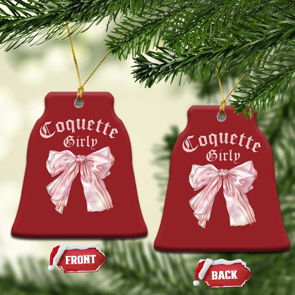 Coquette Girly Christmas Ornament Pink Bow TS02 Bell Flake Red Print Your Wear