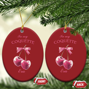 In My Coquette Era Christmas Ornament Pink Bow Cherry TS02 Oval Red Print Your Wear