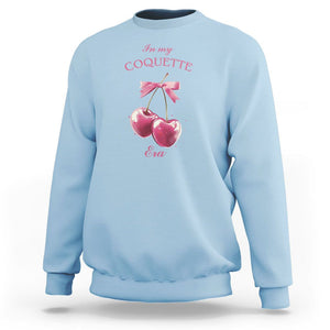 In My Coquette Era Sweatshirt Pink Bow Cherry TS02 Light Blue Printyourwear