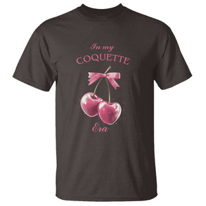 In My Coquette Era T Shirt Pink Bow Cherry TS02 Dark Chocolate Printyourwear