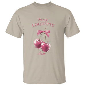 In My Coquette Era T Shirt Pink Bow Cherry TS02 Sand Printyourwear
