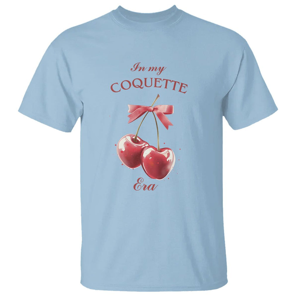 In My Coquette Era T Shirt Red Bow Cherry TS02 Light Blue Printyourwear