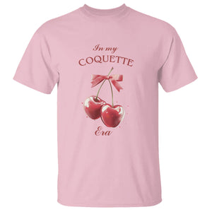 In My Coquette Era T Shirt Red Bow Cherry TS02 Light Pink Printyourwear