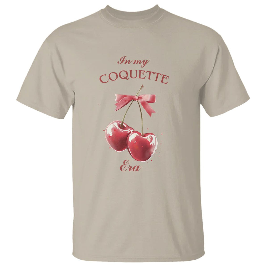 In My Coquette Era T Shirt Red Bow Cherry TS02 Sand Printyourwear