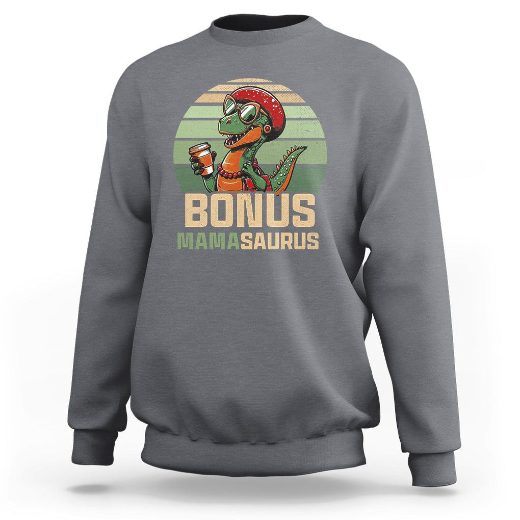 Funny Dinosaur Stepmom Sweatshirt Bonus Mamasaurus Mom Mother's Day TS02 Charcoal Printyourwear