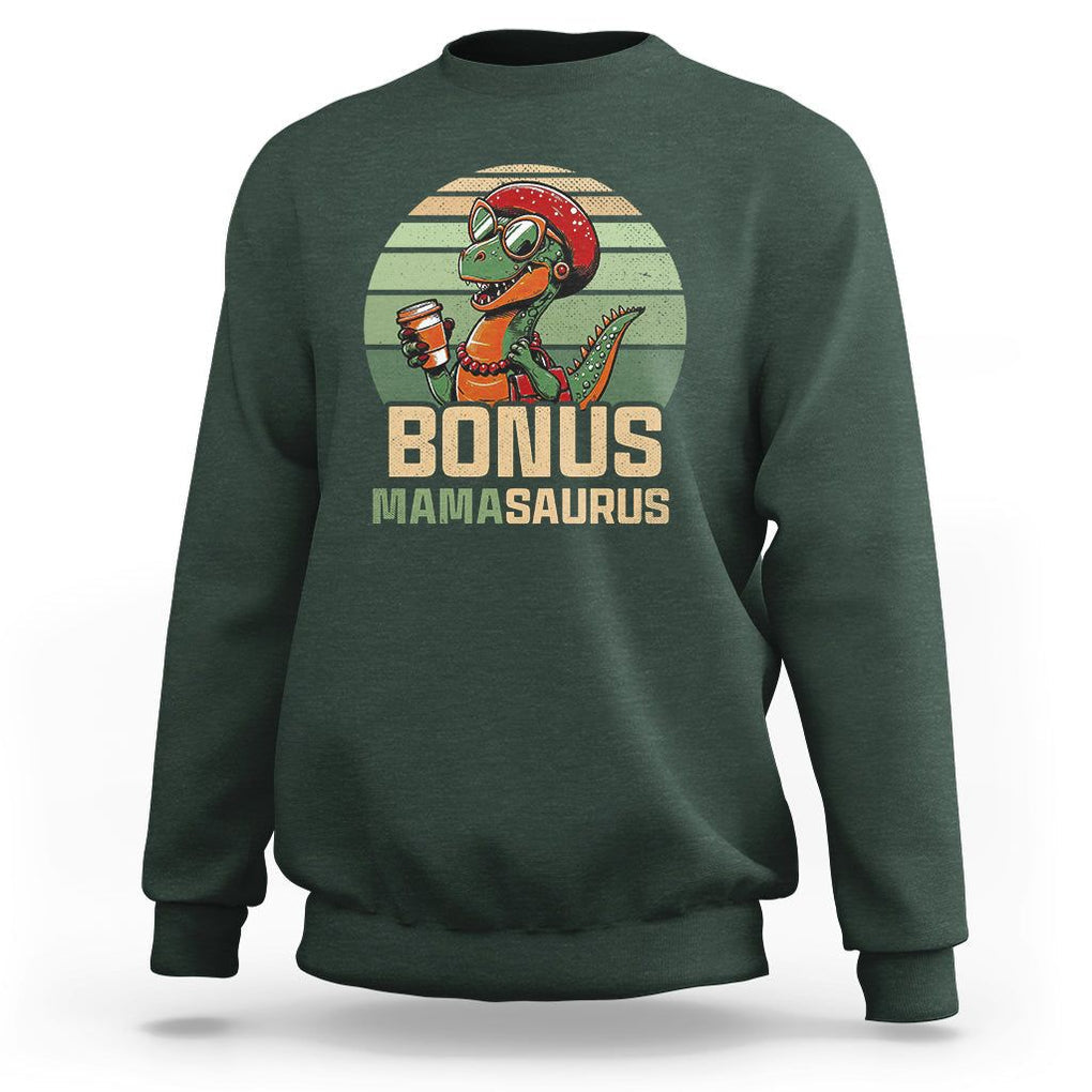 Funny Dinosaur Stepmom Sweatshirt Bonus Mamasaurus Mom Mother's Day TS02 Dark Forest Green Printyourwear