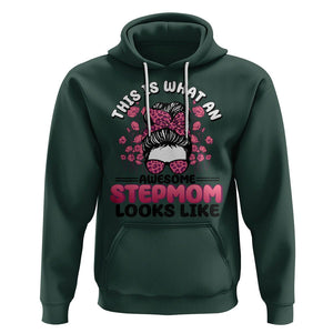 Funny Bonus Mom Hoodie This Is What An Awesome Stepmom Looks Like Pink Messy Bun TS02 Dark Forest Green Printyourwear